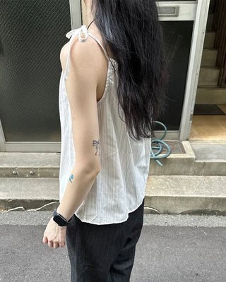 Striped button shirred camisole
