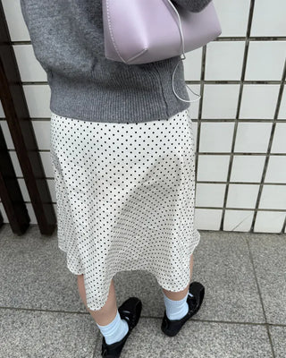 Satin polka dot midi skirt