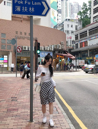 Checked long skirt