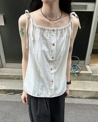 Striped button shirred camisole
