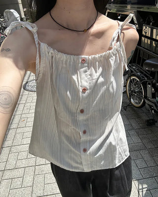 Striped button shirred camisole