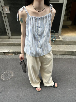 Cotton wide-leg elastic waist pants