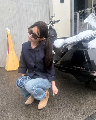 Round collar cropped sleeve double jacket