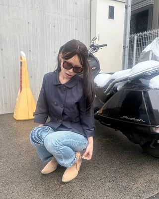 Round collar cropped sleeve double jacket
