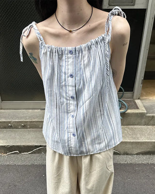 Striped button shirred camisole