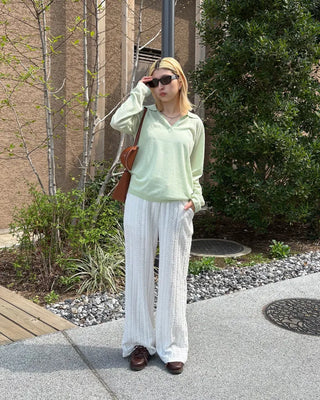 Punching lace stripe easy pants