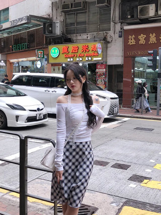 Checked long skirt