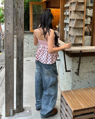 Dot bust cross lace camisole blouse