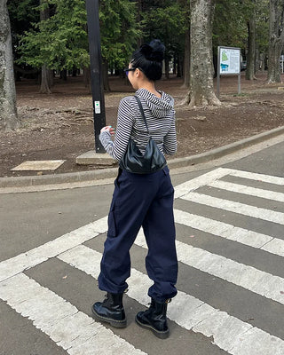 Knee-center seam cotton cargo pants
