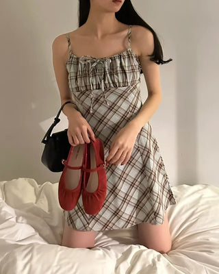 Checked layered camisole dress