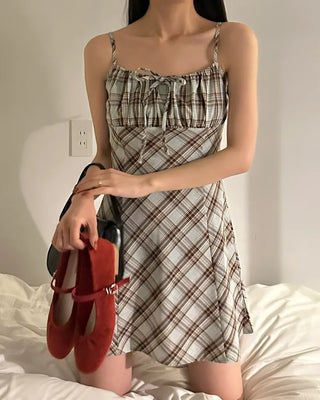 Checked layered camisole dress