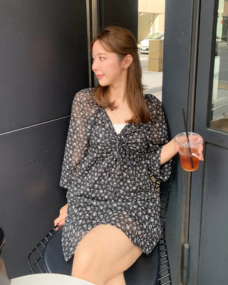 2-Way Heart Neck String Bust Flower Mini Dress