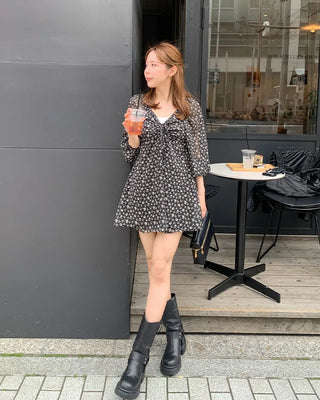 2-Way Heart Neck String Bust Flower Mini Dress