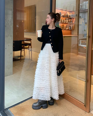 Chiffon lace long skirt
