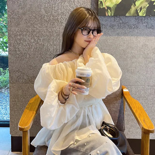 Off-shoulder chiffon blouse dress