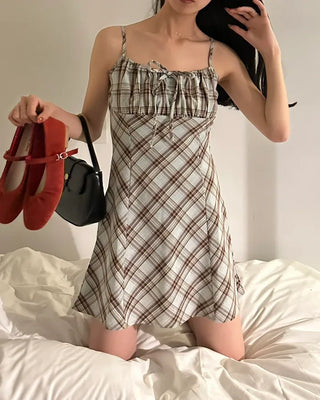 Checked layered camisole dress
