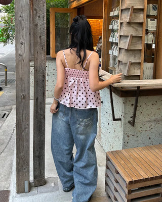 Dot bust cross lace camisole blouse
