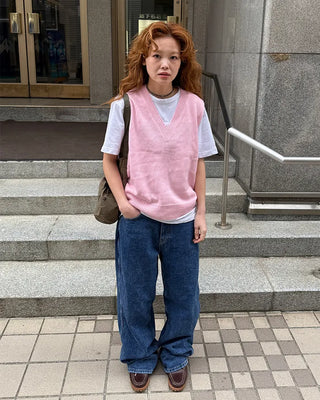 Semi-wide denim pants