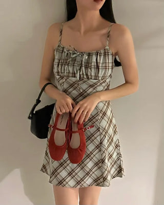 Checked layered camisole dress