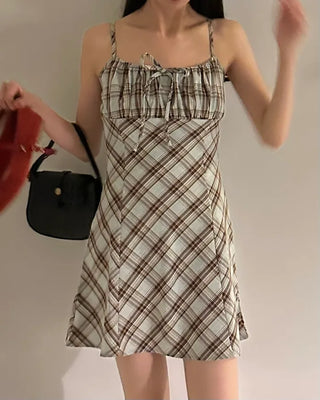 Checked layered camisole dress