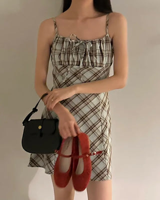 Checked layered camisole dress