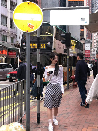 Checked long skirt