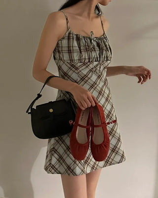Checked layered camisole dress
