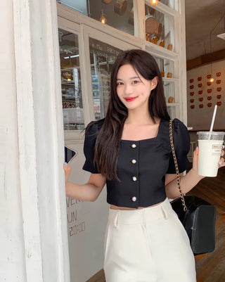 Short-sleeved tweed jacket blouse (2 colors)