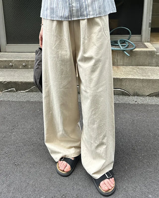 Cotton wide-leg elastic waist pants