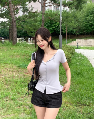 Pendant short-sleeved cardigan