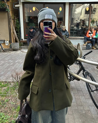 (Unisex) Center Seam Flap Pocket Half Coat