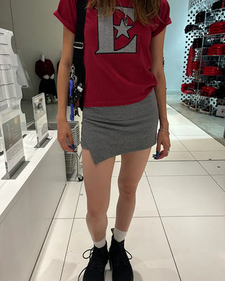 Asymmetrical design ribbed skirt pants