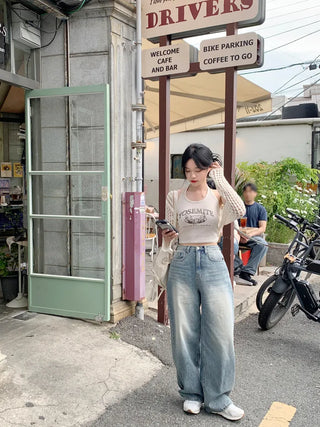 Washed denim wide-leg pants (3 colors)