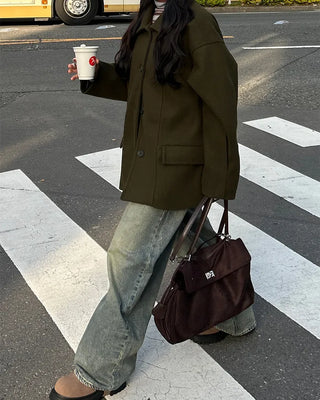 (Unisex) Center Seam Flap Pocket Half Coat