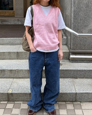 Semi-wide denim pants