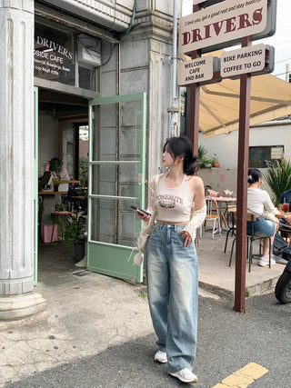 Washed denim wide-leg pants (3 colors)