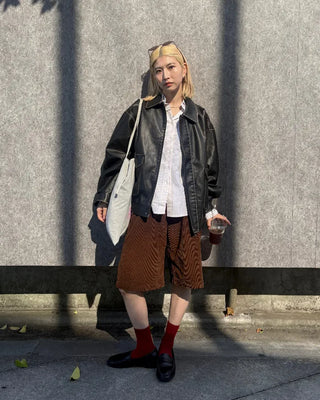 Corduroy back elastic Bermuda shorts