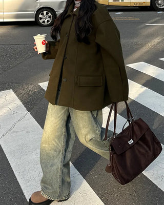 (Unisex) Center Seam Flap Pocket Half Coat