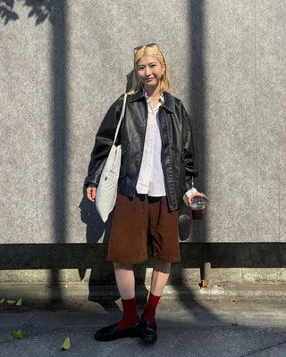 Corduroy back elastic Bermuda shorts