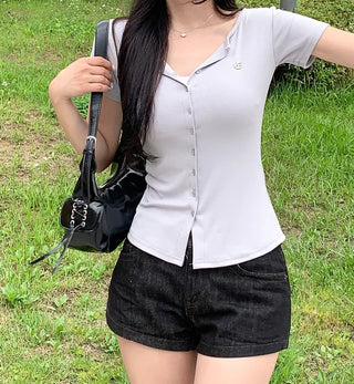 Pendant short-sleeved cardigan