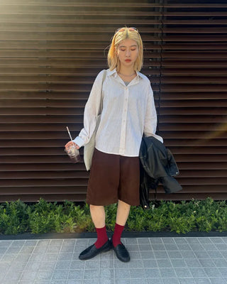 Corduroy back elastic Bermuda shorts