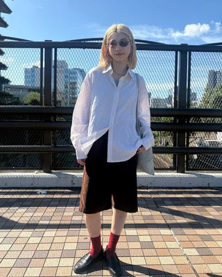 Corduroy back elastic Bermuda shorts