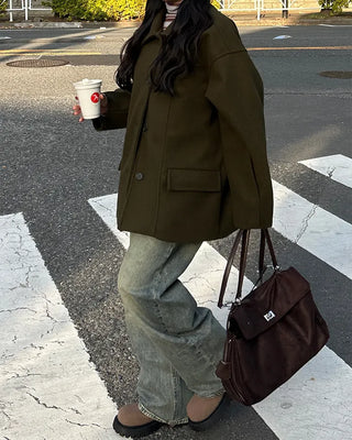 (Unisex) Center Seam Flap Pocket Half Coat