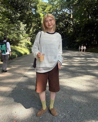 Corduroy back elastic Bermuda shorts