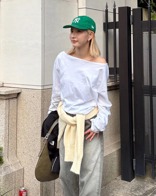 Off-shoulder cotton T-shirt