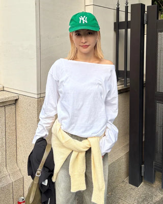 Off-shoulder cotton T-shirt