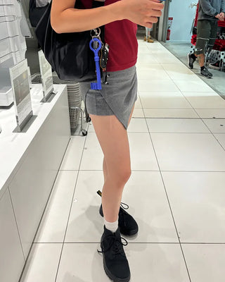 Asymmetrical design ribbed skirt pants