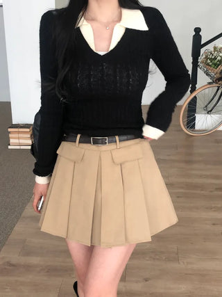 2-pocket pleated skirt