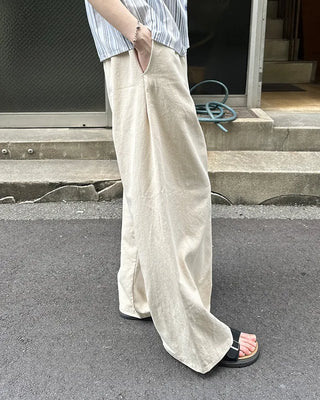 Cotton wide-leg elastic waist pants
