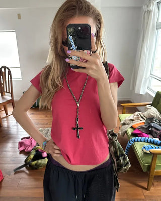 Short-sleeved semi-cropped color T-shirt